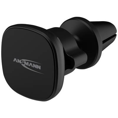 Een zwarte telefoonhouder van Ansmann voor montage aan verluchtingsroosters. Ideaal voor een veilige positionering van een smartphone.