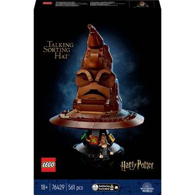 LEGO-doos met de sprekende hoed uit 'Harry Potter' als bouwset, 18+ jaar, 561 onderdelen. Bevat LEGO-logo en waarschuwingen.