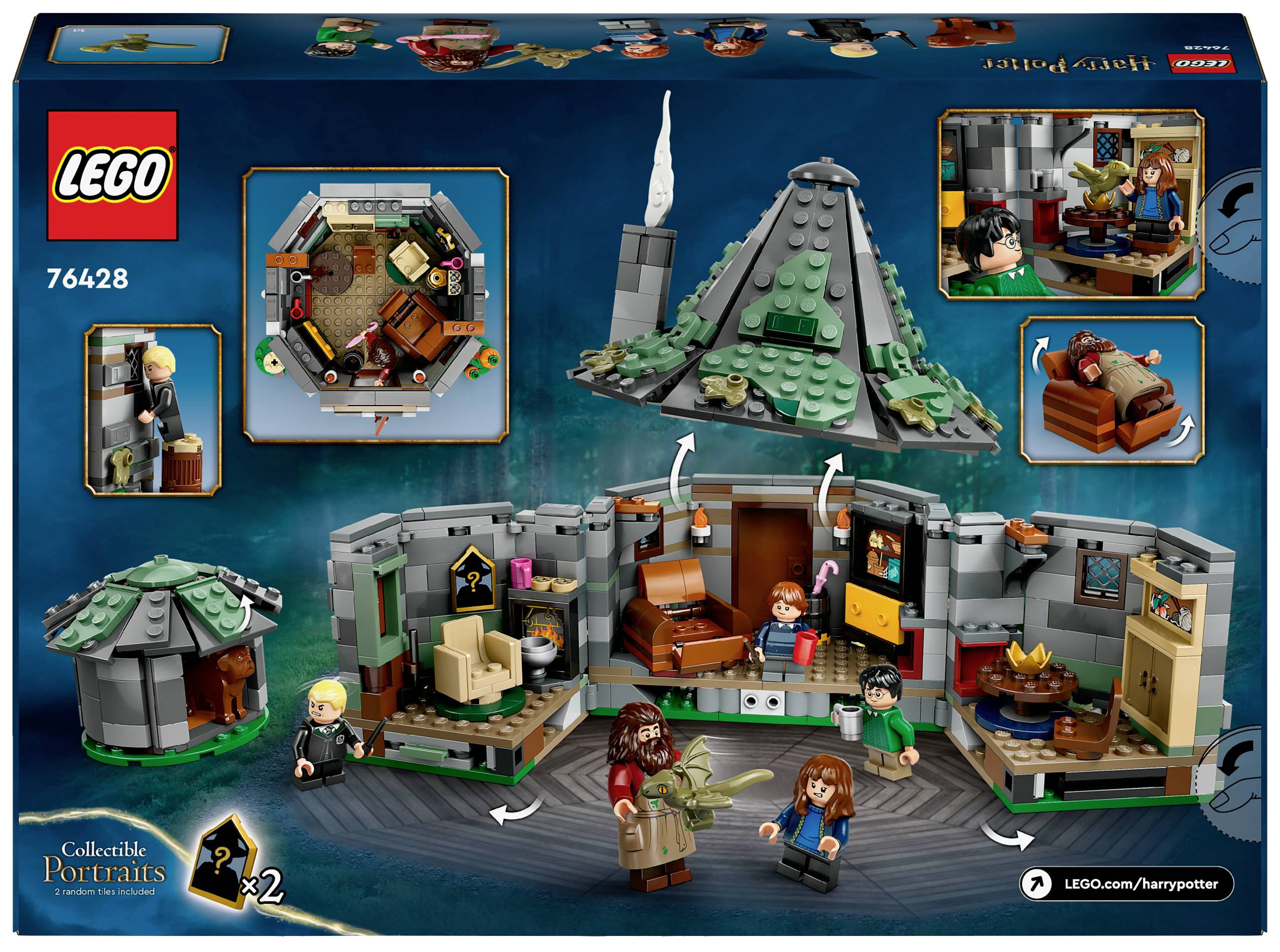 LEGO-bouwset: Toverhut met figuren en accessoires. Bevat hut, figuren en magische voorwerpen. Thema: Fantasy-avontuur.