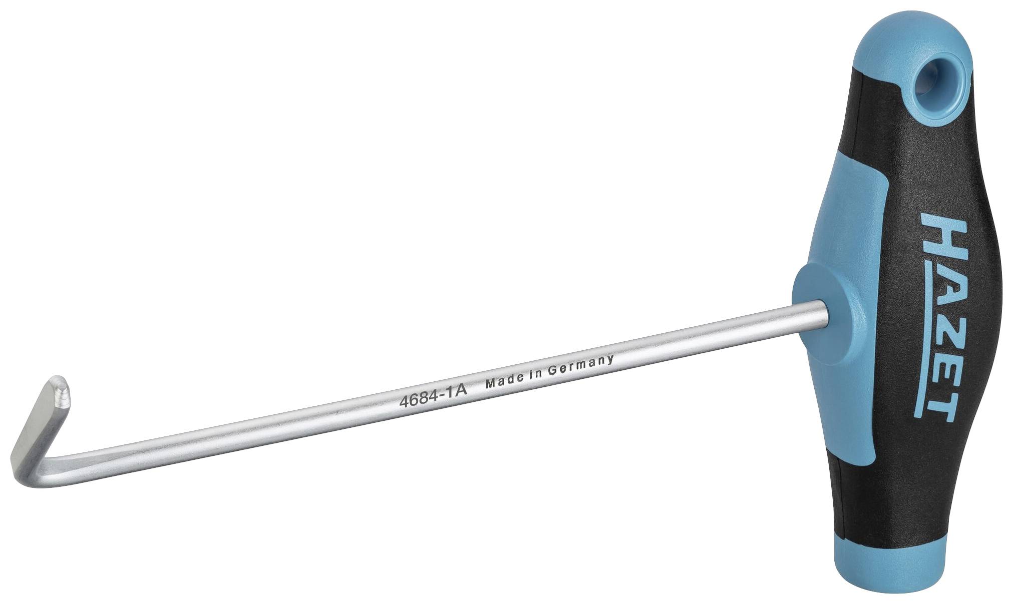 T-vormige zeskantsleutel van Hazet, met een lange metalen steel en ergonomische handgreep in blauw en zwart.