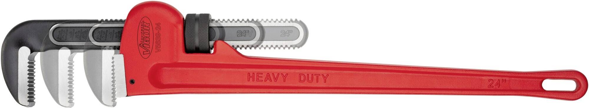 Metalen pijptang met rode handgreep, geschikt voor zwaar werk, liggend op een witte ondergrond.