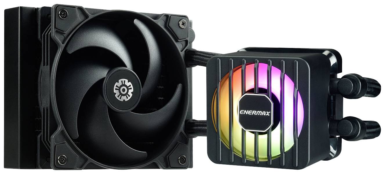 PC-waterkoelingscomponent met ventilator en RGB-verlichte koeler, geschikt voor temperatuurregulering ter verbetering van de prestaties.