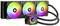 Drievoudige RGB-ventilator met kleurrijke verlichting, verbonden met een CPU-waterkoeling. Geschikt voor het koelen van een computerprocessor.