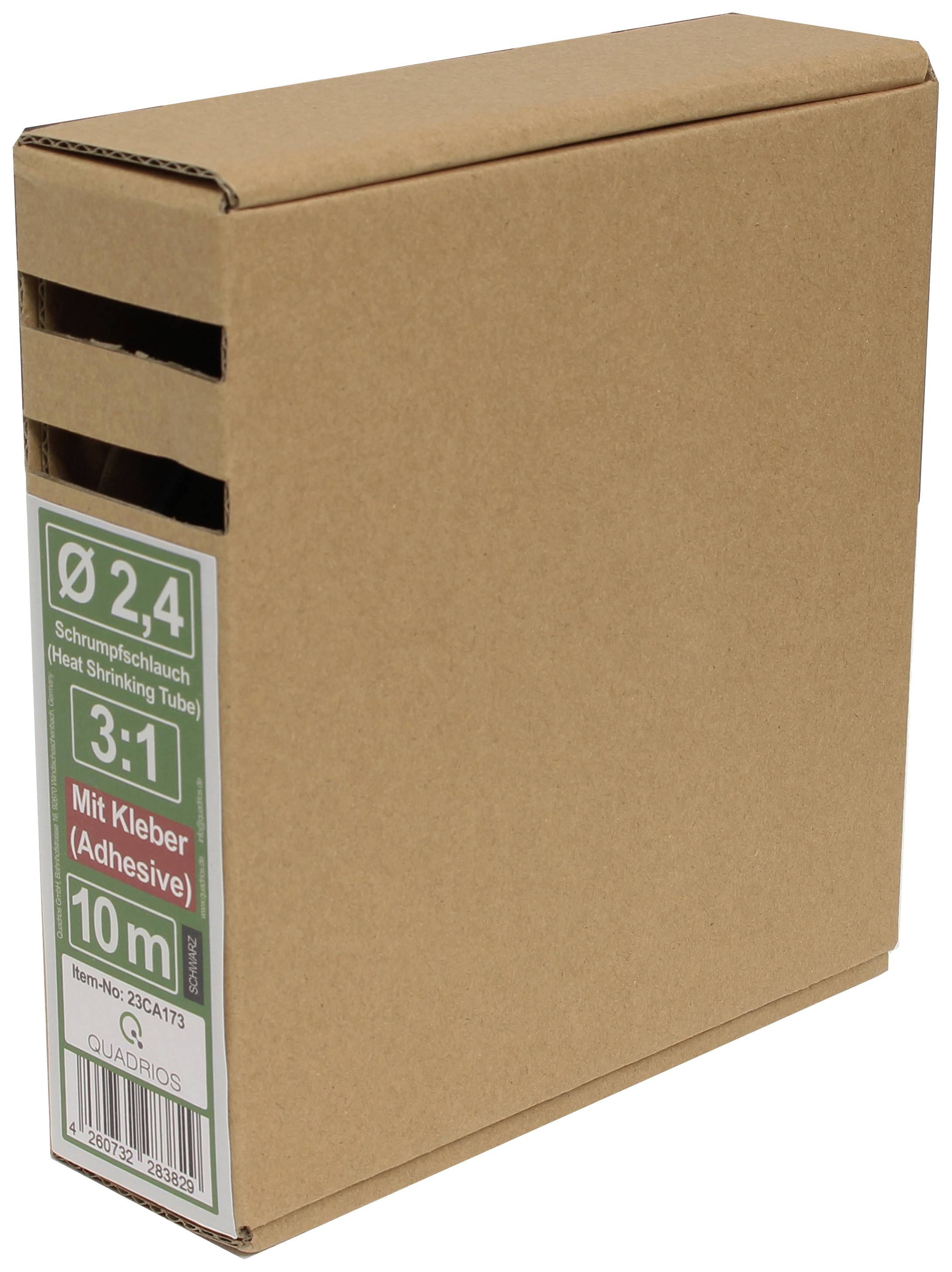 Kartonnen verpakking met etiket 'Ø 2,4 Krimpkous (Heat Shrinking Tube) 3:1 Met lijm (Adhesive) 10 m'