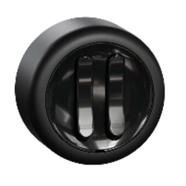 Zwarte ronde knop met twee verticale pauzetekens in het midden.