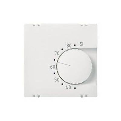 Een wit wandthermostaat met een draaiknop die kan worden ingesteld van 40 tot 80 procent. De wijzer staat op 65 procent.