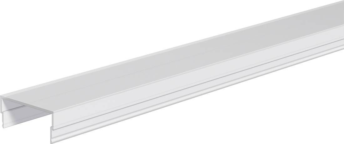 Wit aluminium kanaalprofielstrip getoond in zijaanzicht op een eenvoudige achtergrond.