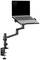 Laptopstandaard met tafelklem, zwart metaal, verstelbaar voor verschillende laptopformaten. Verhoogt laptops voor ergonomisch werken.