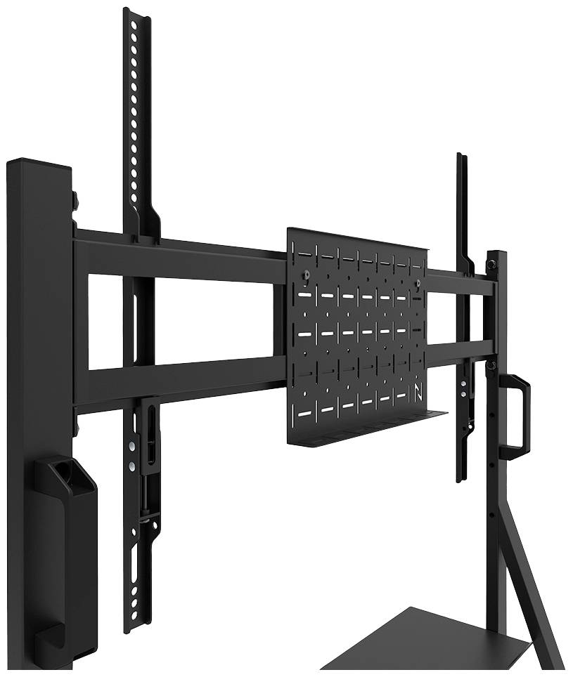 Wandsteun voor een tv of monitor, met verstelbare armen en montagerails, voor bevestiging aan een muur.