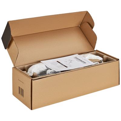 Geopende doos met verpakt product en een ingelegd briefje waarop tekst zichtbaar is.