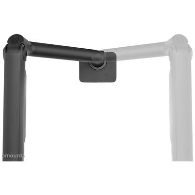 Zwart-grijs scharnier van een monitorarm. Eén arm is volledig zichtbaar, terwijl een tweede arm vervaagt op de achtergrond.