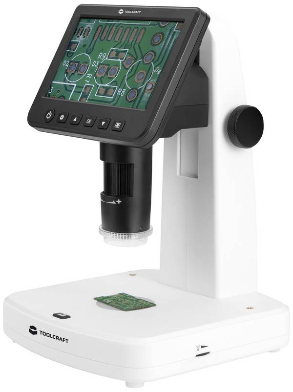 TOOLCRAFT TO-9076404 Toolcraft 12,7 cm (5 inch) digitale LCD-microscoop met polarisator 300 x Opvallend licht, Doorvallend licht