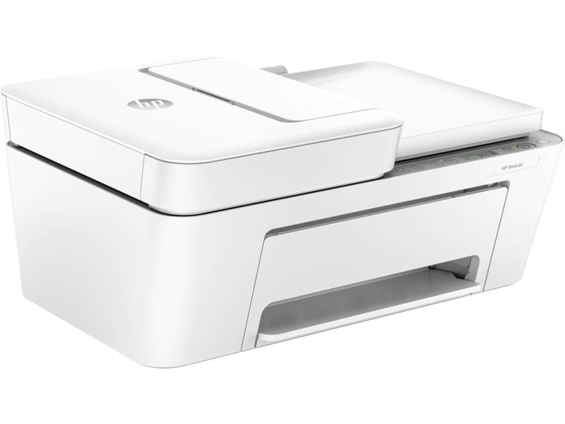 Een witte multifunctionele printer met papiertoevoer aan de bovenkant en bedieningspaneel aan de zijkant. Ideaal voor thuis- en kantoorgebruik.