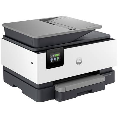 Multifunctionele printer met touchscreen; toont opties voor printen, scannen, kopiëren. Wit-zwart design, merklogo zichtbaar.