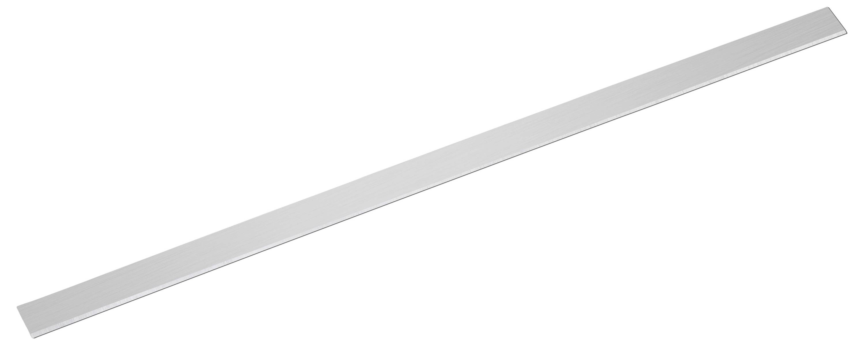 Een lange, zilveren metalen strook in horizontale positie, mogelijk een balk of liniaal.