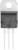 Een zwarte transistor met drie zilveren poten en een gat op een metalen plaat, gemarkeerd met technische details.