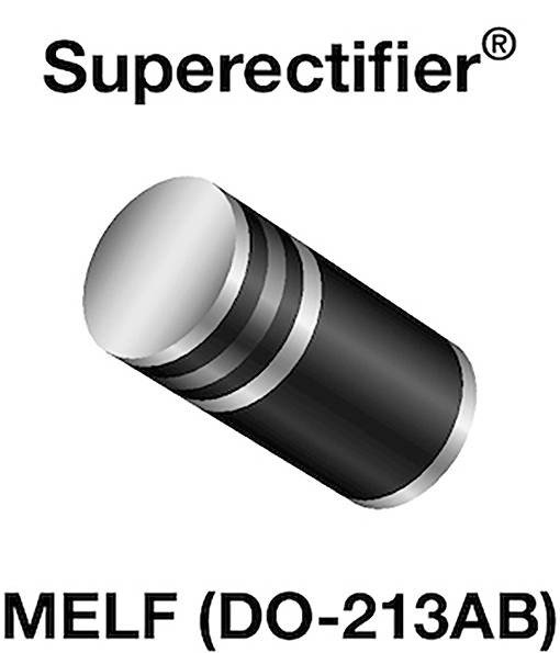 'Superrectifier MELF (DO-213AB)' bouwonderdeel, cilindrische vorm met zilverkleurige uiteinden en zwarte banden.