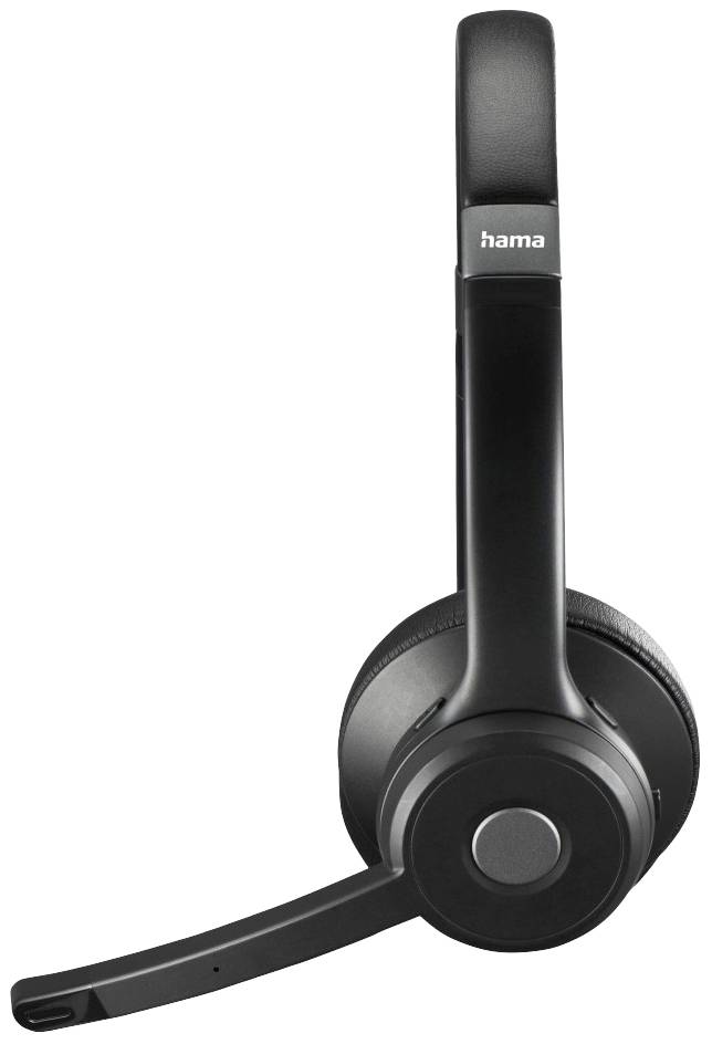 Zwart draadloos headset met microfoon aan de beugel en gewatteerde oorkussens, geschikt voor telefoongesprekken of het luisteren van muziek.