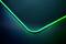 De hoek van een donker oppervlak met een felgroen, zacht gebogen rand die contrasteert tegen de duisternis.