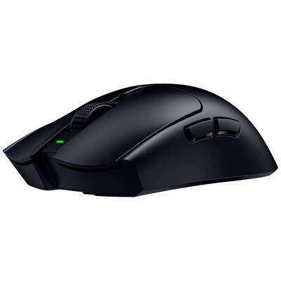 Een draadloze, zwarte gamingmuis met meerdere knoppen, geschikt voor nauwkeurige besturing bij computerspellen.
