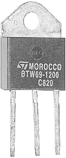 Een driebenig halfgeleiderapparaat met opschrift 'Morocco BTW69-1200 C820'. Voornamelijk gebruikt in elektronische schakelingen.