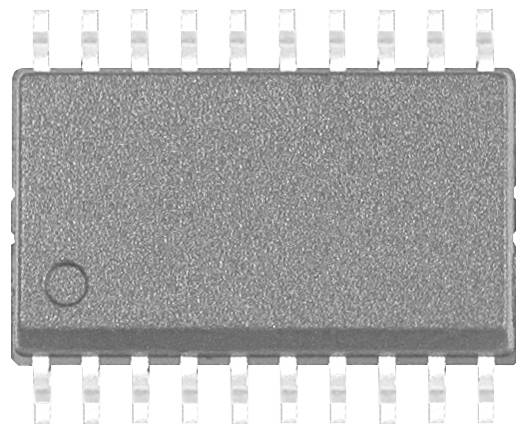 Een microchip met zestien zilveren pinnen, rechthoekig en zwart, gebruikt in elektronische apparaten voor besturing en verwerking.