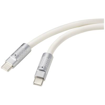 Twee witte USB-C-kabels met zilveren connectoren die naast elkaar liggen.