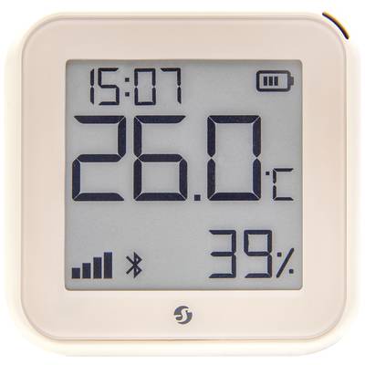 Digitale thermometer-hygrometer toont 26°C en 39% luchtvochtigheid. Links bovenaan tijdstip 15:07, rechts batterij-indicator.