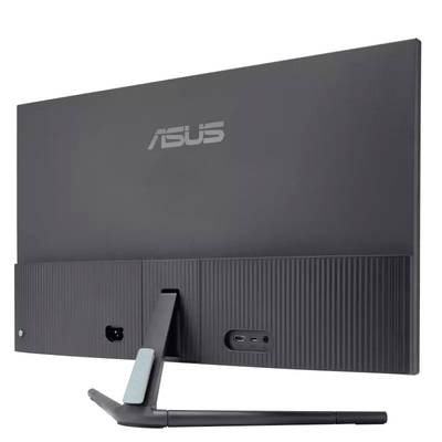 'Achteraanzicht van een zwarte ASUS-monitor met herkenbare wandmontagebeugel en aansluitingen.'