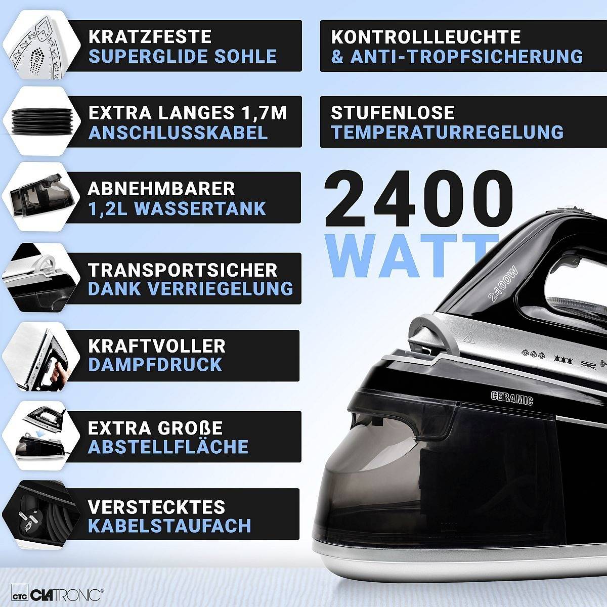Clatronic DBS 3749 263999 Stoomstrijkstation 2400 W Zwart-10