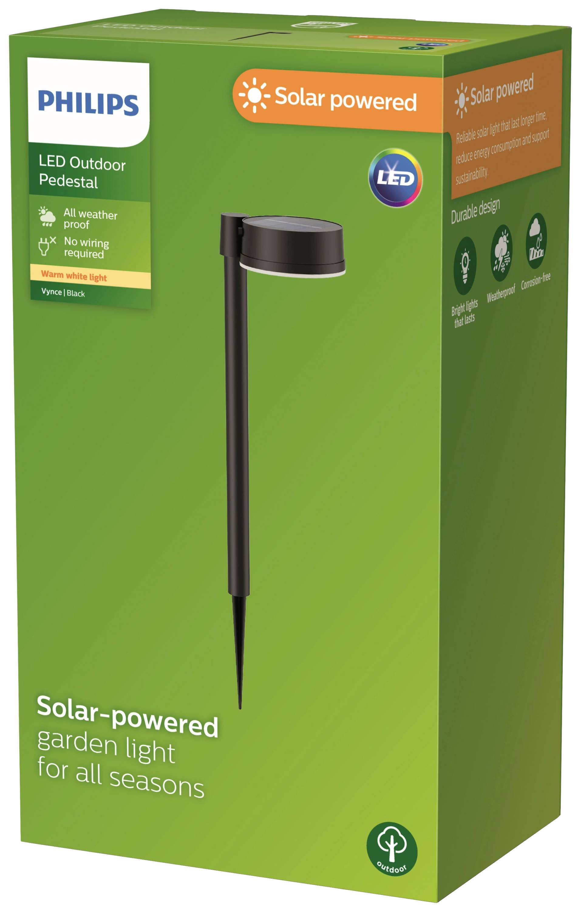 Philips Zonne-energie LED-tuinlamp, geschikt voor alle seizoenen, weersbestendig, geen bekabeling vereist, type Zwart.