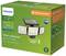 Packaging of a solar-powered LED outdoor wall light by Philips with three adjustable spotlights, weatherproof and energy-efficient.