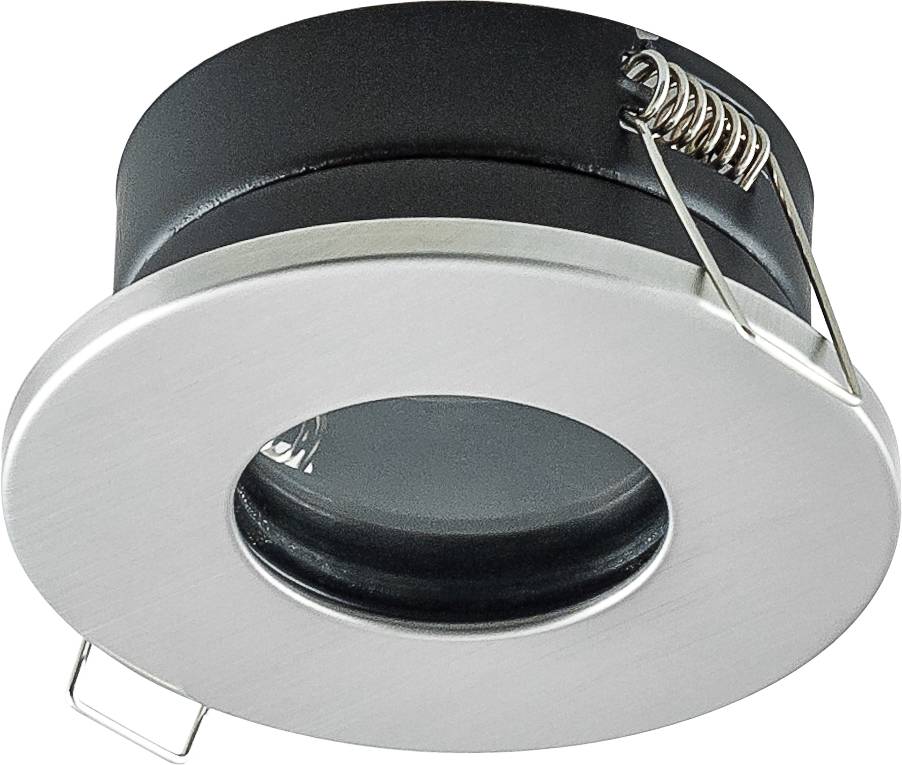 Rond geborsteld-zilver inbouwlicht voor het plafond met zwarte behuizing en veerclips