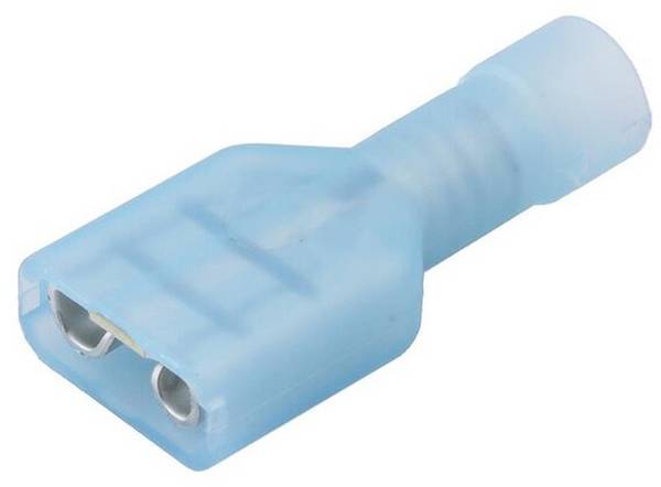 Molex 190030041 Platte stekker (female) Incl. krimphuls Insteekbreedte: 6.35 mm Insteekdikte: 0.81 mm Volledig geïsoleerd Blauw 1 stuk(s)