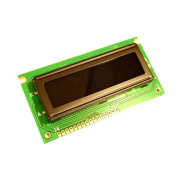 LCD-schermmodule op een groene printplaat, geschikt voor elektronische apparaten voor het weergeven van tekst of getallen.