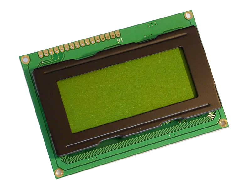 Groen LCD-displaymodule voor een witte achtergrond, toont geen zichtbare tekens of informatie, technisch elektronisch apparaat.
