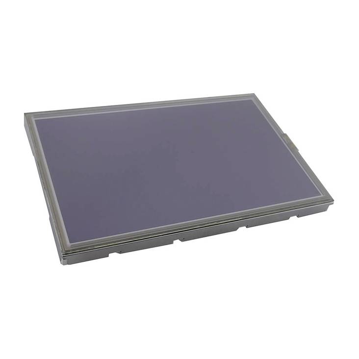 Grijs rechthoek met een metalen rand op een witte achtergrond.