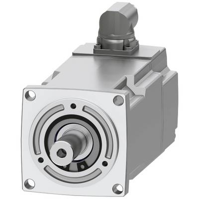 Een elektrische servomotor in zilverkleurige uitvoering met aansluiting aan de bovenzijde, een vierkante montageflensch en een zichtbare aandrijfas aan de voorkant.