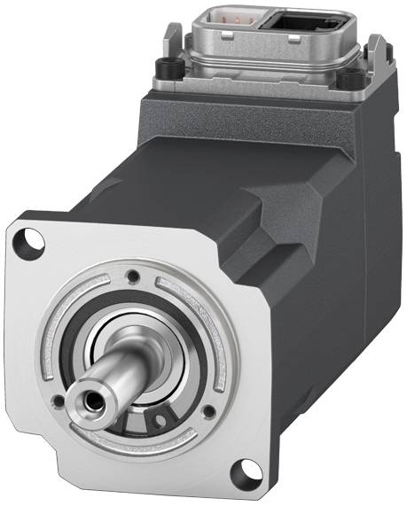 Een elektromotor met een metalen schacht en een zwarte behuizing, geschikt voor industriële toepassingen. Stekkerverbindingen zijn zichtbaar aan de bovenkant.