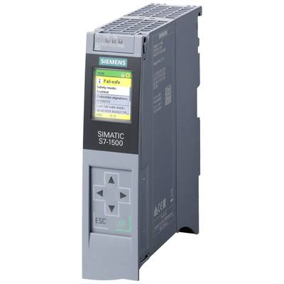 Siemens SIMATIC S7-1500 automatiseringsapparaat met beeldschermweergave, toont 'Fail-safe, Safety mode' en menu-opties.