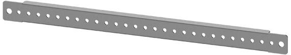 Metalen rail met gelijkmatig verdeelde gaten voor het bevestigen van componenten of voor montagedoeleinden.
