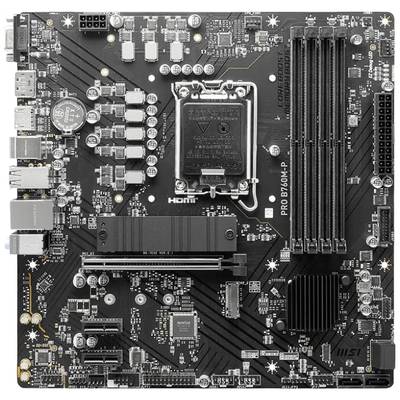 'Een zwarte moederbord met verschillende aansluitingen, sleuven en een centraal geplaatste processor-sokkel.'