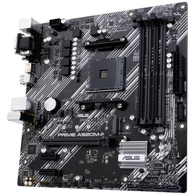 Een ASUS Prime A520M-A moederbord met meerdere aansluitingsmogelijkheden en uitbreidingssleuven, geschikt voor computerbouw en -uitbreiding.