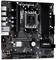 Een ASRock-moederbord met verschillende aansluitingen en sleuven voor RAM, CPU en uitbreidingskaarten.