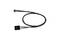 Een zwarte kabel met stekkers aan beide uiteinden, vermoedelijk geschikt voor elektronische apparaten of computerapparatuur.