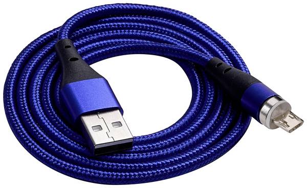 Akyga AK-USB-47 USB-kabel USB-A stekker, USB-micro-B stekker 1.00 m Blauw Magnetische stekker