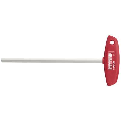 Rood-sleutel met T-greep en zeskante metalen stang. Markering 'wiha' op rode handgreep. Gereedschap, voornamelijk gebruikt voor schroefwerkzaamheden.