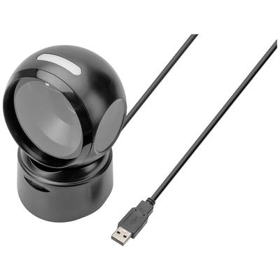 Kogelvormige zwarte barcodescanner met USB-aansluiting.