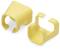 Twee gele, kunststofachtige doppen met open zijden en afgeronde vormen die dienst doen als beschermkappen voor kabeleinden.