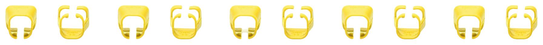 Acht gele, pixelige emoticons met verschillende gezichtsuitdrukkingen op een rij.